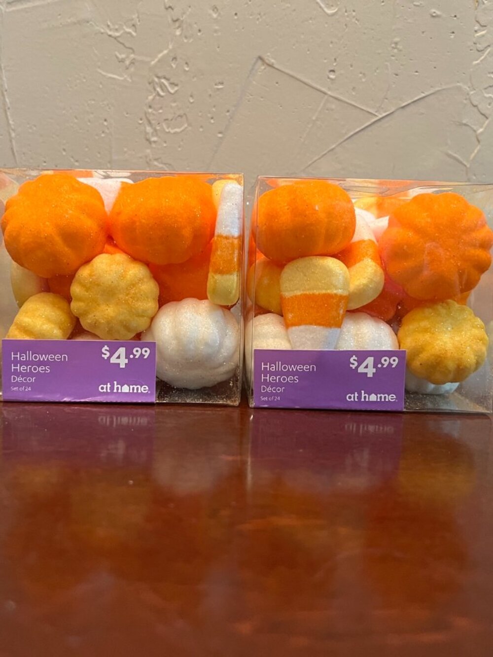 NWT At Home Halloween Heroes 48 Pc Mini Pumpkins Candy Corn Decor Glitter Fall